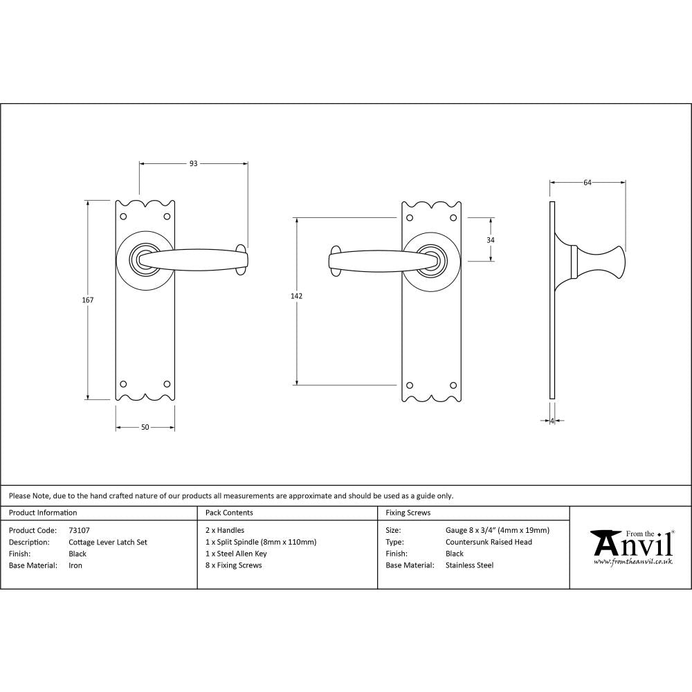 This is an image showing From The Anvil - Black Cottage Lever Latch Set available from trade door handles, quick delivery and discounted prices