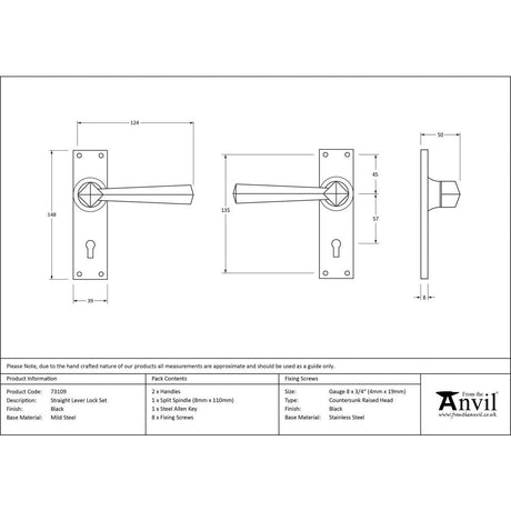 This is an image showing From The Anvil - Black Straight Lever Lock Set available from trade door handles, quick delivery and discounted prices