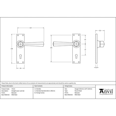 This is an image showing From The Anvil - Beeswax Straight Lever Lock Set available from trade door handles, quick delivery and discounted prices