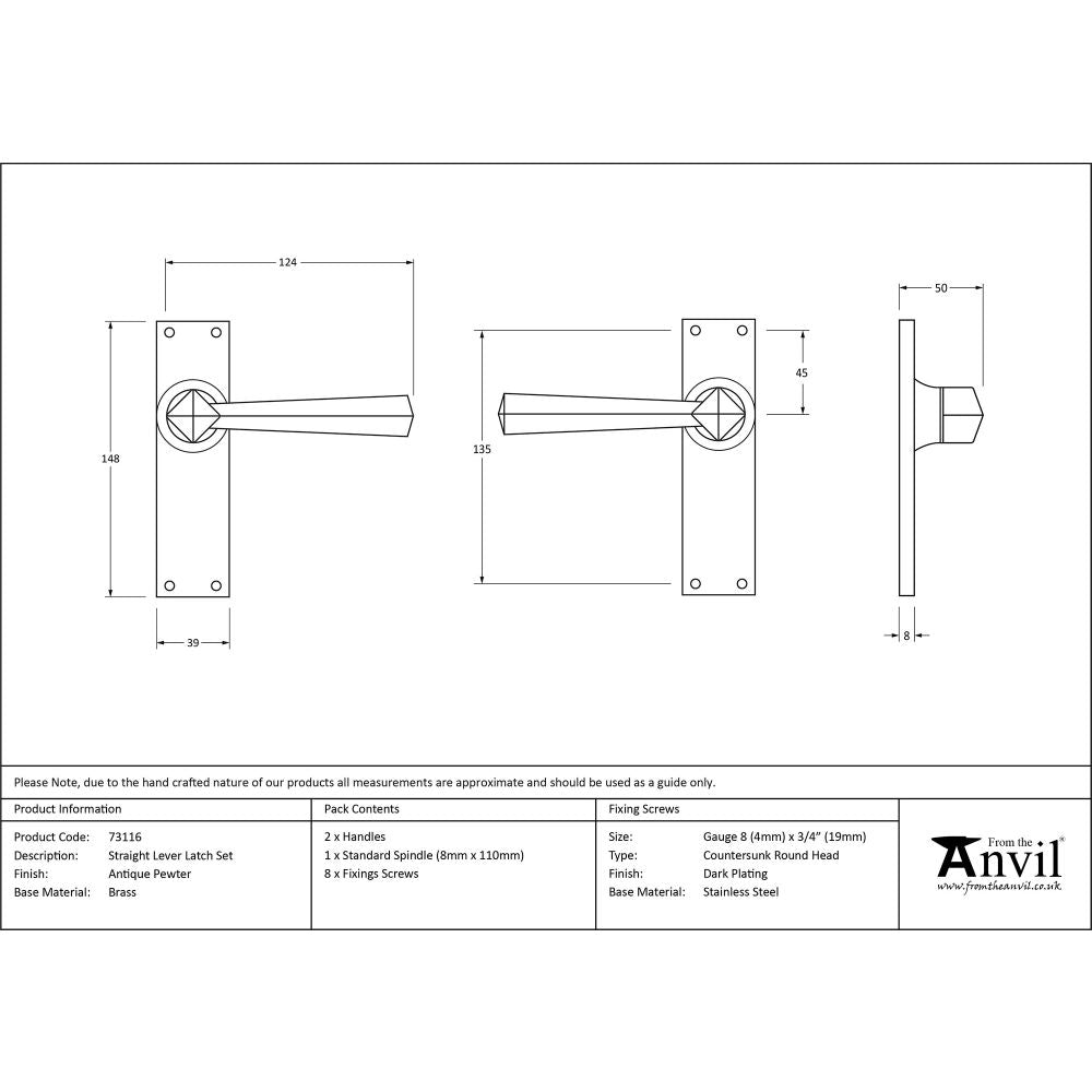 This is an image showing From The Anvil - Antique Pewter Straight Lever Latch Set available from trade door handles, quick delivery and discounted prices