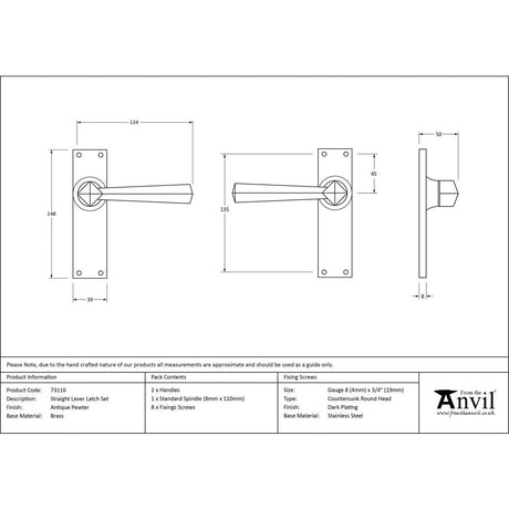 This is an image showing From The Anvil - Antique Pewter Straight Lever Latch Set available from trade door handles, quick delivery and discounted prices