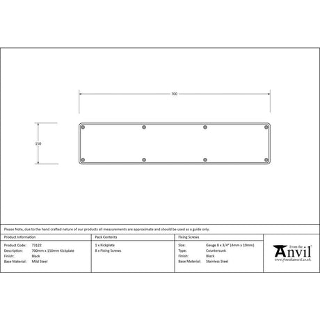 This is an image showing From The Anvil - Black 700mm x 150mm Kick Plate available from trade door handles, quick delivery and discounted prices