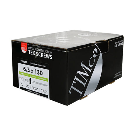 This is an image showing TIMCO Metal Construction Fibre Cement Board to Light Section Screws - Hex - BAZ Washer - Slash Point - Exterior - Silver Organic - 6.3 x 130 - 50 Pieces Box available from T.H Wiggans Ironmongery in Kendal, quick delivery at discounted prices.