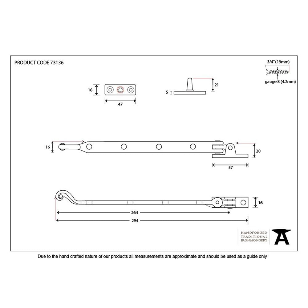 This is an image showing From The Anvil - Black 11" Rosehead Stay available from T.H Wiggans Architectural Ironmongery in Kendal, quick delivery and discounted prices