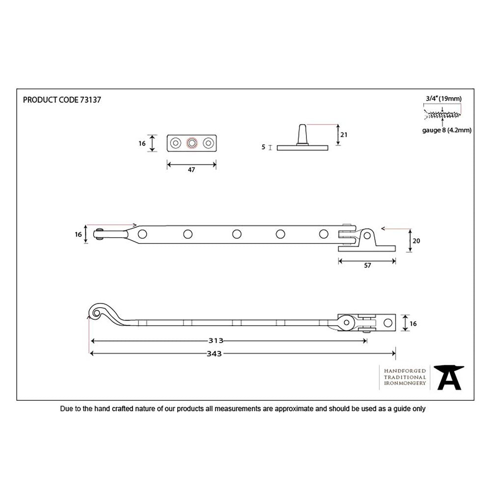 This is an image showing From The Anvil - Black 13" Rosehead Stay available from T.H Wiggans Architectural Ironmongery in Kendal, quick delivery and discounted prices