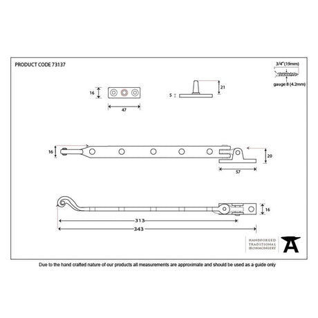 This is an image showing From The Anvil - Black 13" Rosehead Stay available from T.H Wiggans Architectural Ironmongery in Kendal, quick delivery and discounted prices