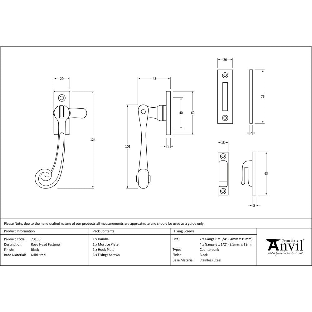 This is an image showing From The Anvil - Black Rosehead Fastener available from T.H Wiggans Architectural Ironmongery in Kendal, quick delivery and discounted prices