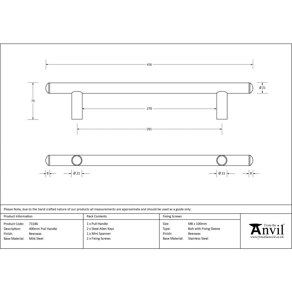 This is an image showing From The Anvil - Beeswax 400mm Pull Handle available from trade door handles, quick delivery and discounted prices