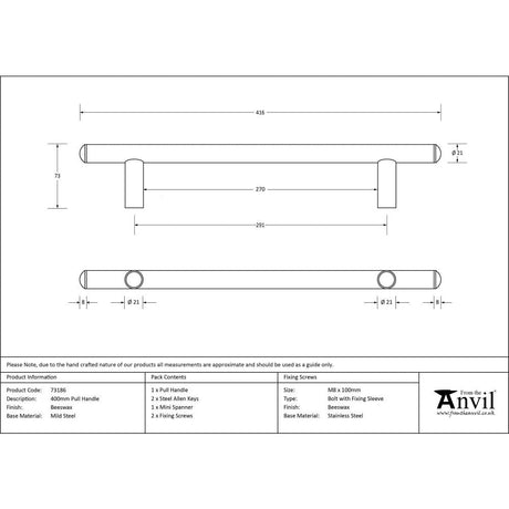 This is an image showing From The Anvil - Beeswax 400mm Pull Handle available from trade door handles, quick delivery and discounted prices