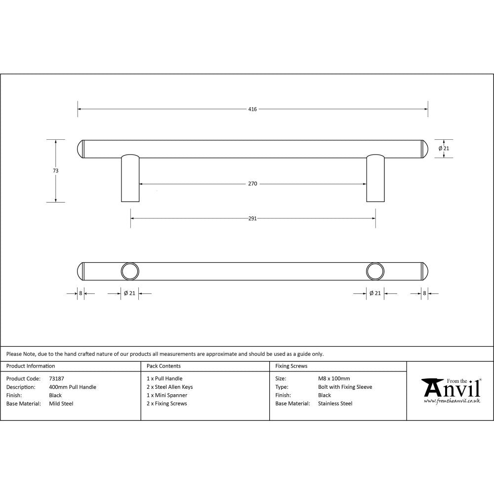 This is an image showing From The Anvil - Black 400mm Pull Handle available from trade door handles, quick delivery and discounted prices