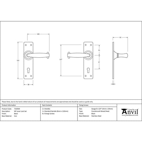 This is an image showing From The Anvil - Black MF Lever Lock Set available from trade door handles, quick delivery and discounted prices