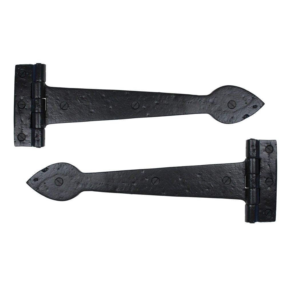 This is an image showing From The Anvil - Black Smooth 12" Cast T Hinge (pair) available from T.H Wiggans Architectural Ironmongery, quick delivery and discounted prices