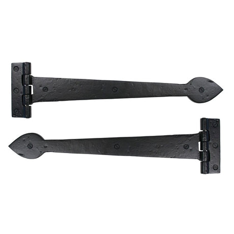 This is an image showing From The Anvil - Black Smooth 16" Cast T Hinge (pair) available from T.H Wiggans Architectural Ironmongery, quick delivery and discounted prices