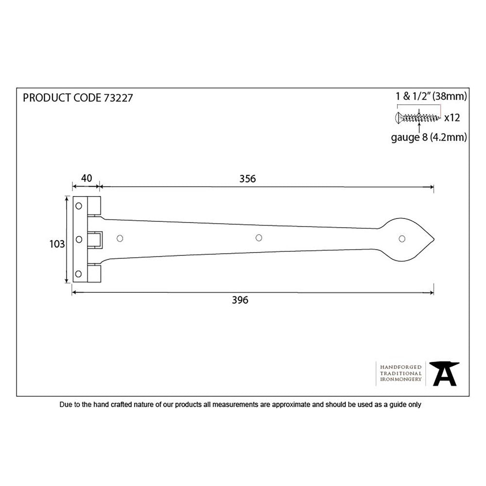 This is an image showing From The Anvil - Black Smooth 16" Cast T Hinge (pair) available from T.H Wiggans Architectural Ironmongery, quick delivery and discounted prices