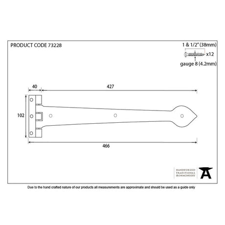 This is an image showing From The Anvil - Black Smooth 18" Cast T Hinge (pair) available from T.H Wiggans Architectural Ironmongery, quick delivery and discounted prices