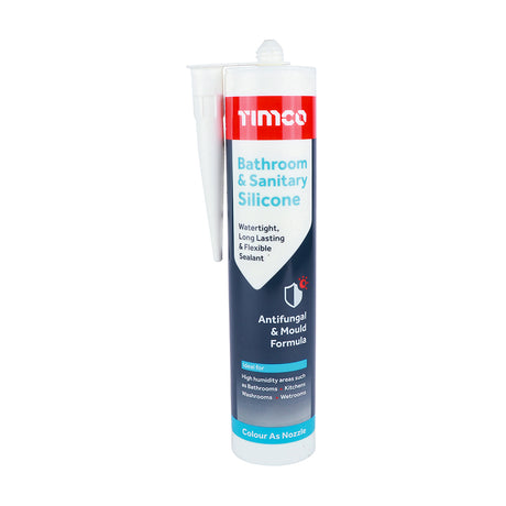 This is an image showing TIMCO Bathroom & Sanitary Silicone - White - 300ml - 1 Each Cartridge available from T.H Wiggans Ironmongery in Kendal, quick delivery at discounted prices.