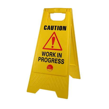 This is an image showing TIMCO A-Frame Safety Sign - Caution Work in Progress - 610 x 300 x 30 - 1 Each Bag available from T.H Wiggans Ironmongery in Kendal, quick delivery at discounted prices.
