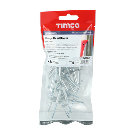 This is an image showing TIMCO Rivets - Flange Head - Aluminium - 4.8 x 20 - 32 Pieces TIMpac available from T.H Wiggans Ironmongery in Kendal, quick delivery at discounted prices.