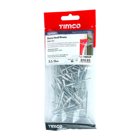 This is an image showing TIMCO Rivets - Dome Head - Aluminium - 3.2 x 10 - 90 Pieces TIMpac available from T.H Wiggans Ironmongery in Kendal, quick delivery at discounted prices.