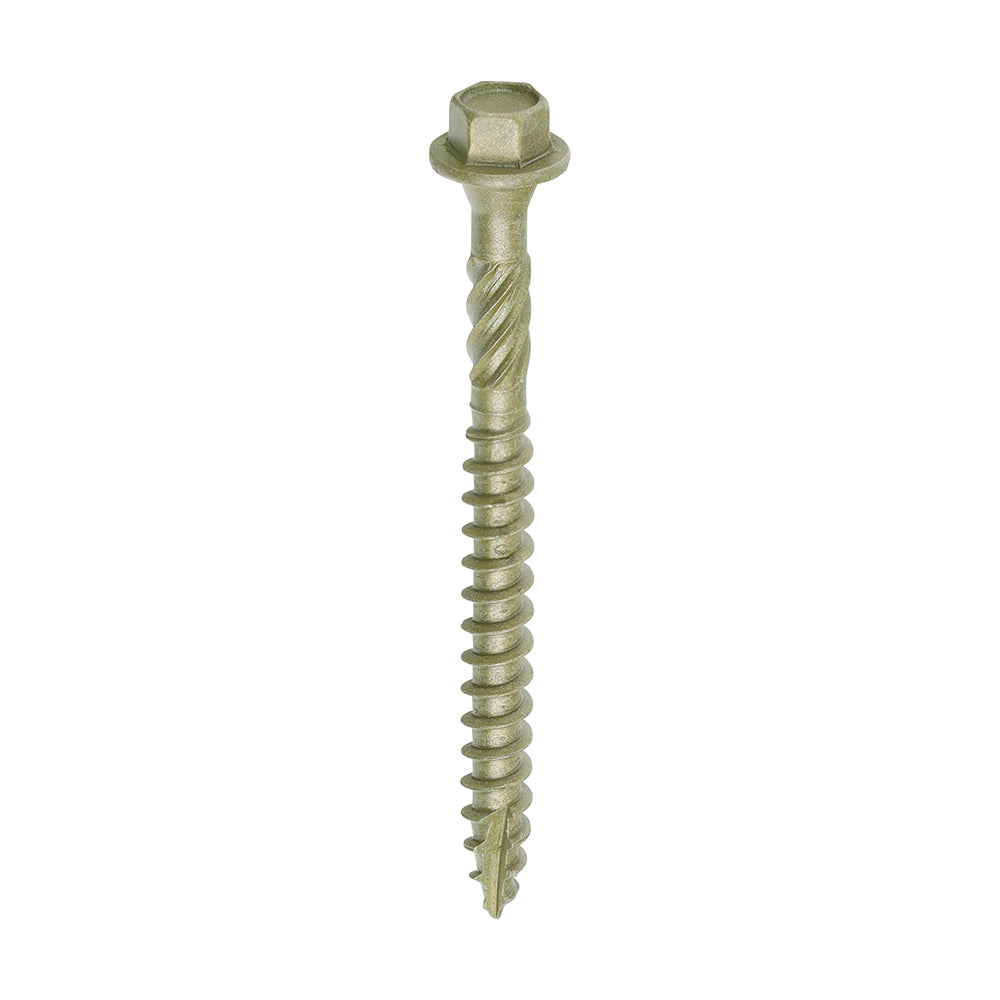 This is an image showing TIMCO Timber Frame Construction & Landscaping Screws - Hex - Exterior - Green Organic - 6.7 x 75 - 50 Pieces Box available from T.H Wiggans Ironmongery in Kendal, quick delivery at discounted prices.