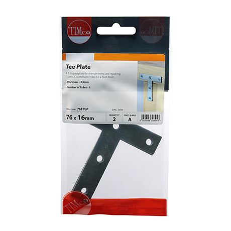 This is an image showing TIMCO Tee Plates - Zinc - 76 x 76 x 16 - 2 Pieces TIMpac available from T.H Wiggans Ironmongery in Kendal, quick delivery at discounted prices.