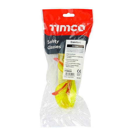 This is an image showing TIMCO Comfort Safety Glasses - Amber - One Size - 1 Each Bag available from T.H Wiggans Ironmongery in Kendal, quick delivery at discounted prices.