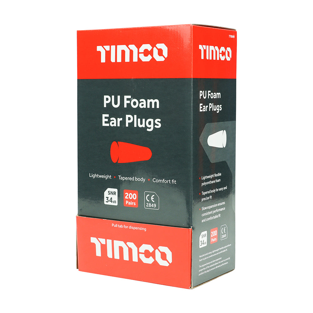 This is an image showing TIMCO PU Foam Ear Plugs - One Size - 200 Pieces Box available from T.H Wiggans Ironmongery in Kendal, quick delivery at discounted prices.