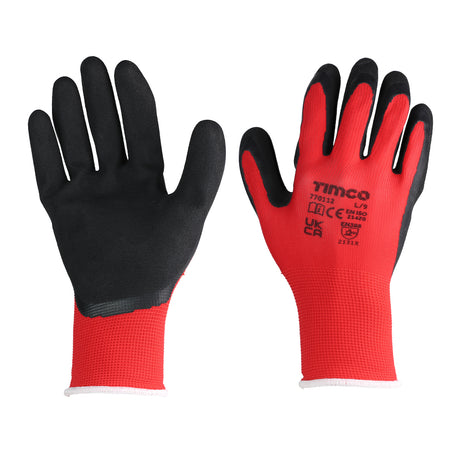 This is an image showing TIMCO Toughlight Grip Gloves - Sandy Latex Coated Polyester - Multi Pack - Large - 12 Pieces Bag available from T.H Wiggans Ironmongery in Kendal, quick delivery at discounted prices.