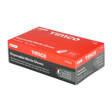 This is an image showing TIMCO Nitrile Gloves - Blue - X Large - 100 Pieces Box available from T.H Wiggans Ironmongery in Kendal, quick delivery at discounted prices.