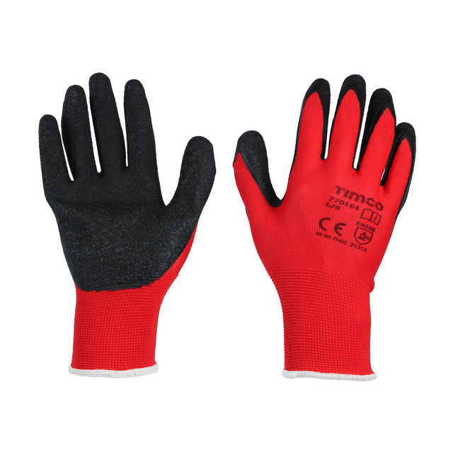 This is an image showing TIMCO Light Grip Gloves - Crinkle Latex Coated Polyester - Large - 1 Each Backing Card available from T.H Wiggans Ironmongery in Kendal, quick delivery at discounted prices.