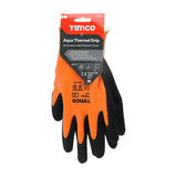 This is an image showing TIMCO Aqua Thermal Grip Glove - Sandy Latex Coated Polyester - Large - 1 Each Backing Card available from T.H Wiggans Ironmongery in Kendal, quick delivery at discounted prices.