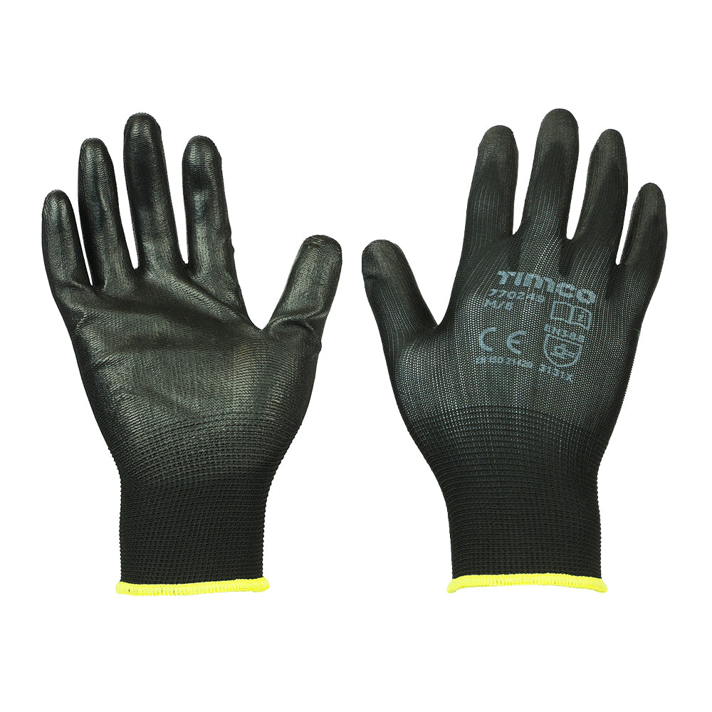 This is an image showing TIMCO Durable Grip Gloves - PU Coated Polyester - Medium - 1 Each Backing Card available from T.H Wiggans Ironmongery in Kendal, quick delivery at discounted prices.