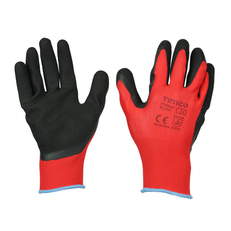 This is an image showing TIMCO Toughlight Grip Gloves - Sandy Latex Coated Polyester - X Large - 1 Each Backing Card available from T.H Wiggans Ironmongery in Kendal, quick delivery at discounted prices.