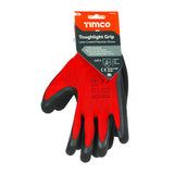 This is an image showing TIMCO Toughlight Grip Gloves - Sandy Latex Coated Polyester - X Large - 1 Each Backing Card available from T.H Wiggans Ironmongery in Kendal, quick delivery at discounted prices.