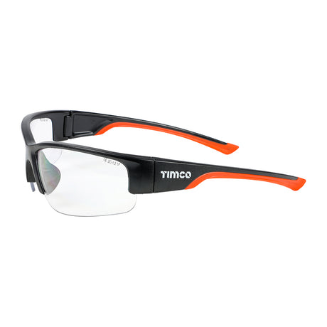 This is an image showing TIMCO Premium Safety Glasses - Clear - One Size - 1 Each Bag available from T.H Wiggans Ironmongery in Kendal, quick delivery at discounted prices.