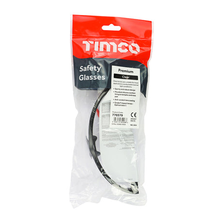 This is an image showing TIMCO Premium Safety Glasses - Clear - One Size - 1 Each Bag available from T.H Wiggans Ironmongery in Kendal, quick delivery at discounted prices.