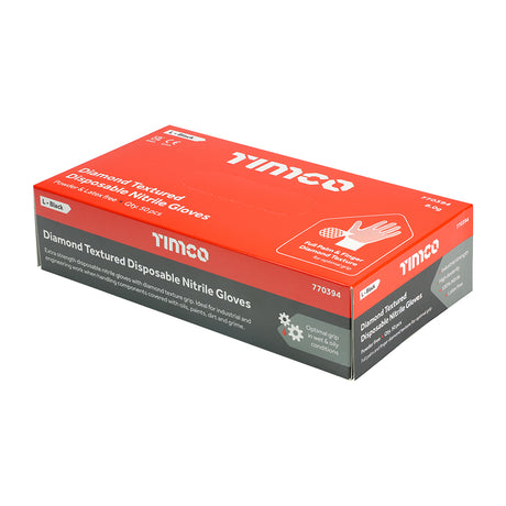 This is an image showing TIMCO Diamond Textured Disposable Nitrile Gloves - Large - 50 Each Box available from T.H Wiggans Ironmongery in Kendal, quick delivery at discounted prices.