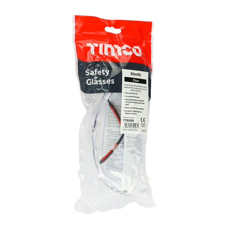 This is an image showing TIMCO Slimfit Safety Glasses - Clear - One Size - 1 Each Bag available from T.H Wiggans Ironmongery in Kendal, quick delivery at discounted prices.