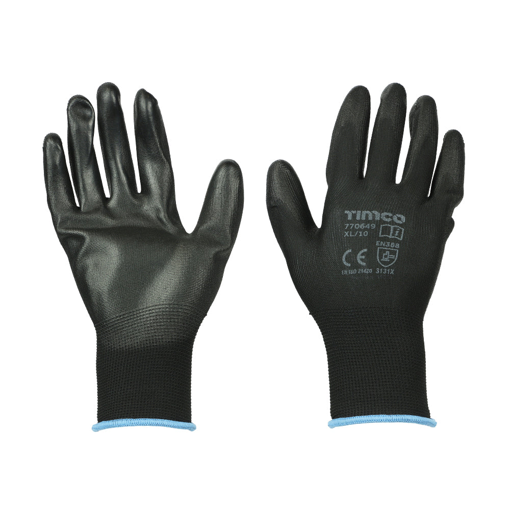 This is an image showing TIMCO Durable Grip Gloves - PU Coated Polyester - X Large - 1 Each Backing Card available from T.H Wiggans Ironmongery in Kendal, quick delivery at discounted prices.