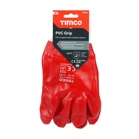 This is an image showing TIMCO PVC Gloves - PVC Coated Cotton Interlock 
 - X Large - 1 Each Backing Card available from T.H Wiggans Ironmongery in Kendal, quick delivery at discounted prices.