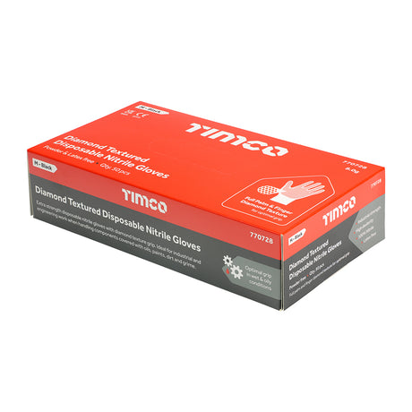 This is an image showing TIMCO Diamond Textured Disposable Nitrile Gloves - Medium - 50 Each Box available from T.H Wiggans Ironmongery in Kendal, quick delivery at discounted prices.