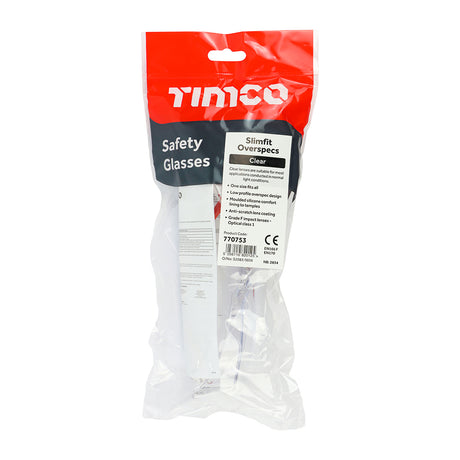 This is an image showing TIMCO Slimfit Overspecs Safety Glasses - Clear - One Size - 1 Each Bag available from T.H Wiggans Ironmongery in Kendal, quick delivery at discounted prices.