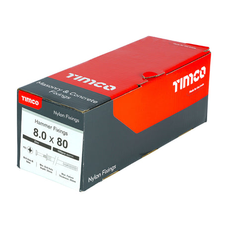 This is an image showing TIMCO Nylon Hammer Fixing - PZ - Zinc - 8.0 x 80 - 100 Pieces Box available from T.H Wiggans Ironmongery in Kendal, quick delivery at discounted prices.