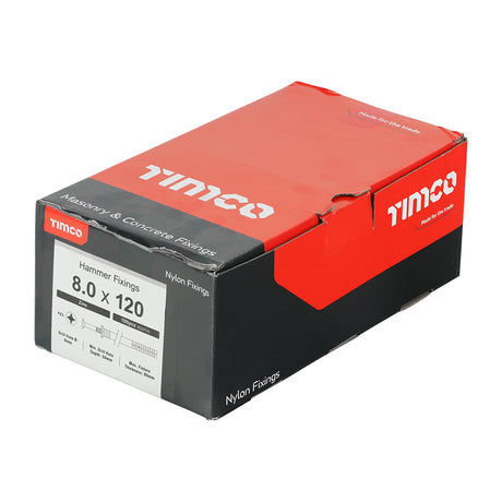 This is an image showing TIMCO Nylon Hammer Fixing - PZ - Zinc - 8.0 x 120 - 100 Pieces Box available from T.H Wiggans Ironmongery in Kendal, quick delivery at discounted prices.