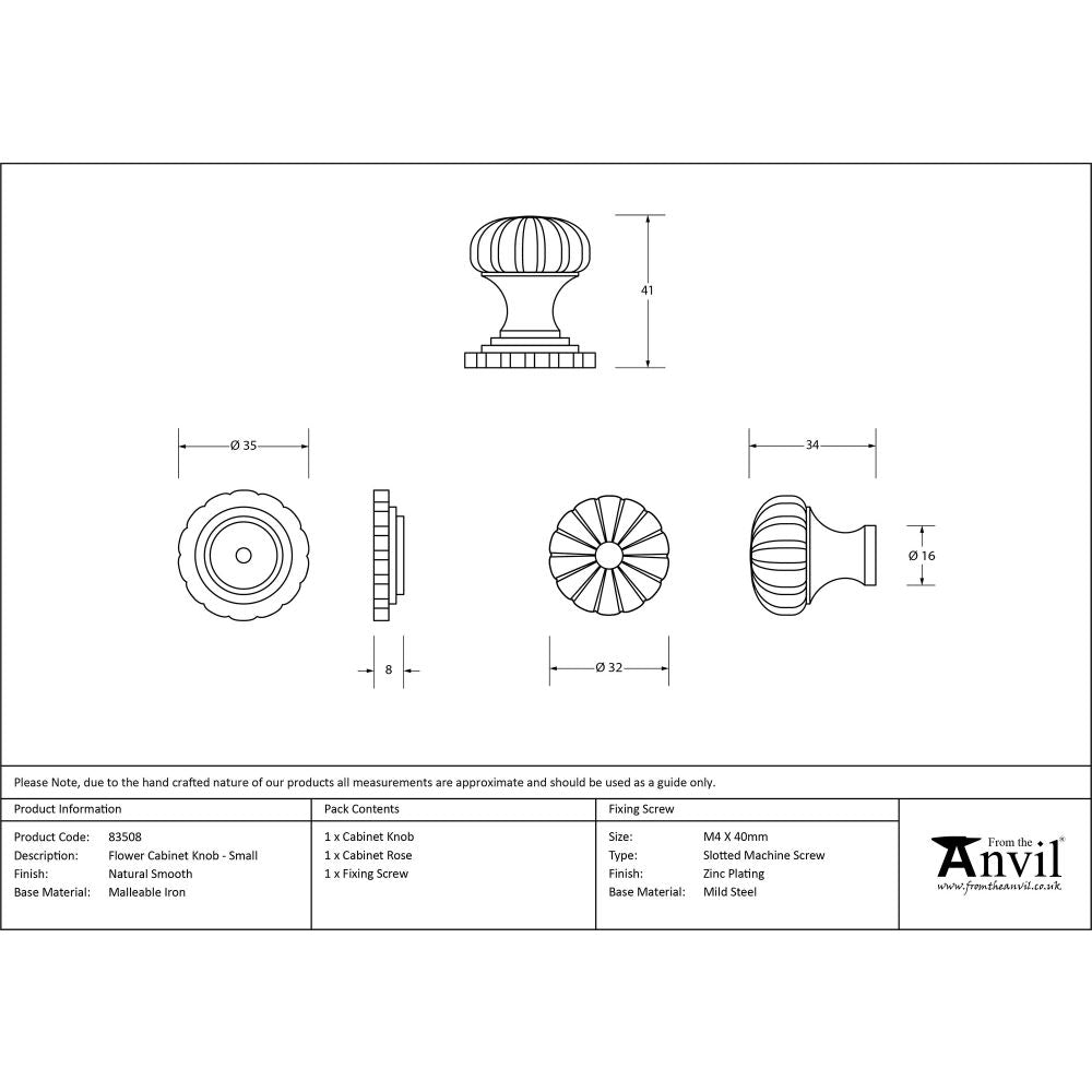 This is an image showing From The Anvil - Natural Smooth Flower Cabinet Knob - Small available from trade door handles, quick delivery and discounted prices