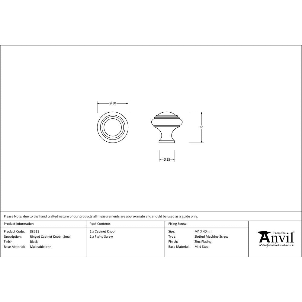 This is an image showing From The Anvil - Black Ringed Cabinet Knob - Small available from trade door handles, quick delivery and discounted prices