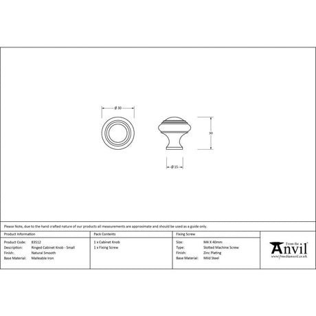 This is an image showing From The Anvil - Natural Smooth Ringed Cabinet Knob - Small available from trade door handles, quick delivery and discounted prices