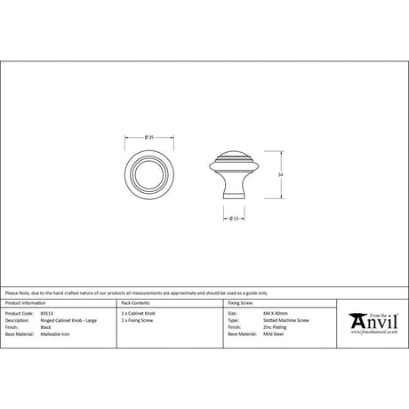 This is an image showing From The Anvil - Black Ringed Cabinet Knob - Large available from trade door handles, quick delivery and discounted prices