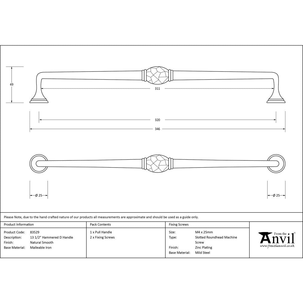 This is an image showing From The Anvil - Natural Smooth 13 1/2" Hammered D Handle available from trade door handles, quick delivery and discounted prices