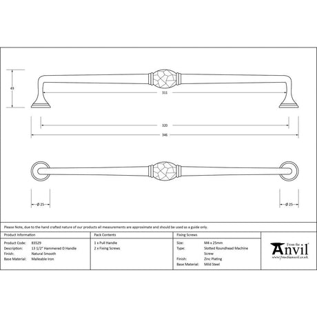 This is an image showing From The Anvil - Natural Smooth 13 1/2" Hammered D Handle available from trade door handles, quick delivery and discounted prices